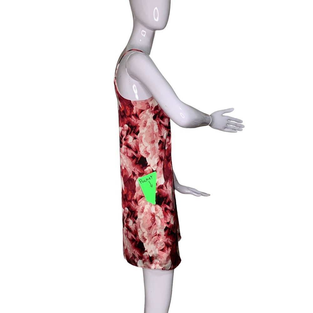 Adrianna Papell Floral Print Dress Red Pink Spaghetti Straps Full Lining Size M - Picture 6 of 7